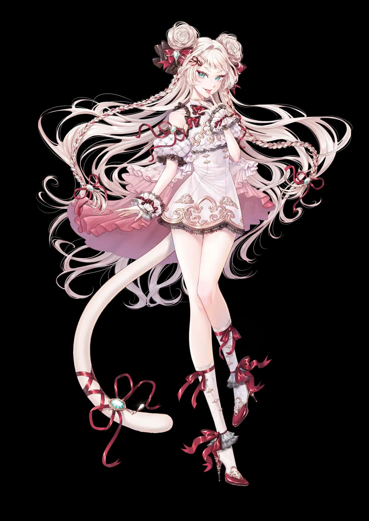 YueQin — leader of ECHORIA House, standing in front of a violet starfield